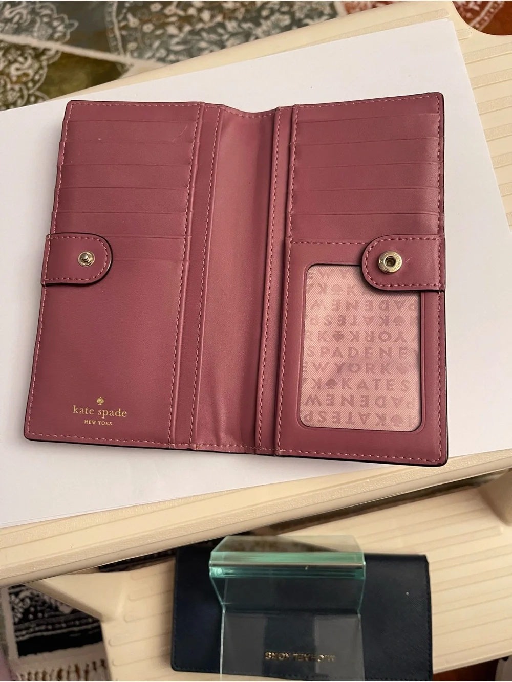 kate spade Pebbled Leather Wallet in Dusty Rose